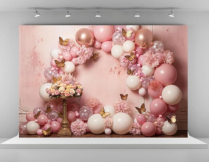 Kate 10x6.5ft Sweet 1st Birthday Backdrops for Photography Colorful Balloons Background Butterflies with Flowers Backgrounds Sweet Baby Birthday Party Decoration Studio Backdrop