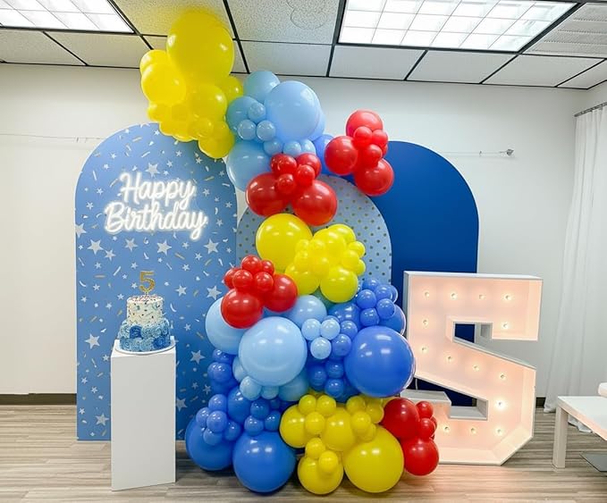 Carnival Circus Balloon Garland Arch Kit 153pcs with Star, Red Blue Yellow Primary Color Balloons Rainbow Multicolor Confetti Balloons for Birthday Circus Theme Carnival Party Theme Decoration