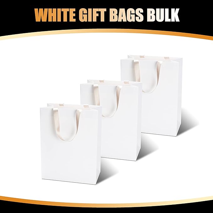 White Kraft Bags with Handles, 10Pcs 10"x5"x13" Large White Paper Gift Bags, Wedding & Birthday Occasion