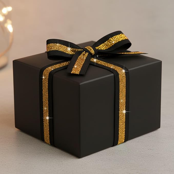 Black Gold Glitter Grosgrain Ribbon 5/8 Inch x 10 Yards, No-Shed Cheer Ribbon for Cheerleading Hair Bows, Gift Wrapping, Homecoming Mum Supplies (Black Gold)