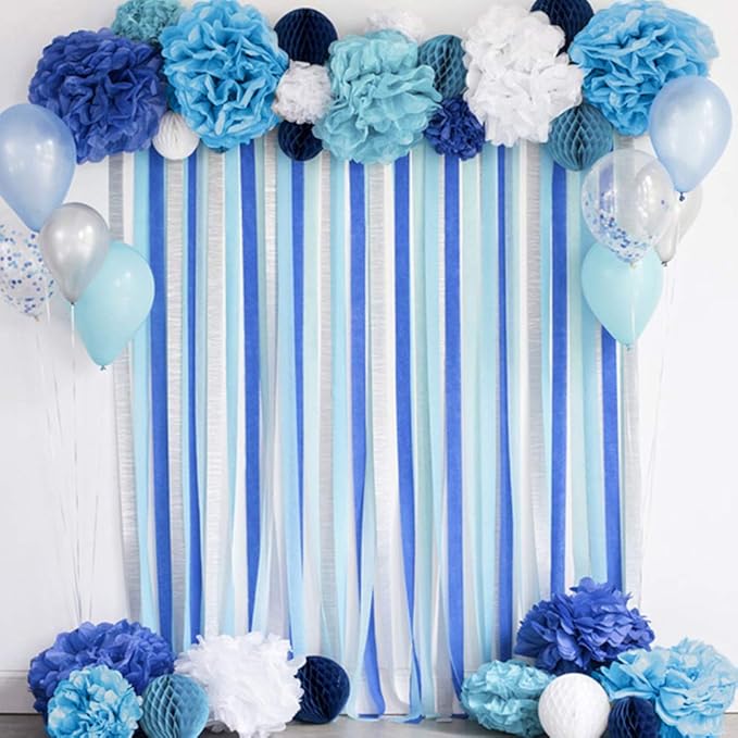 Binpeng Paper Pom Poms Hanging Paper Flower Ball Wedding Celebrations Decorations Outdoor Decoration Flowers Craft for Birthday Party (Royal Blue 6 PCS)