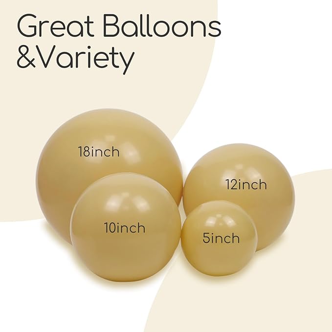 120pcs Tan Balloons, 18 12 10 5 inch Light Brown Balloons Different Sizes Brown Balloon Arch Kit for Boho Wedding Baby Shower Birthday Party Decorations