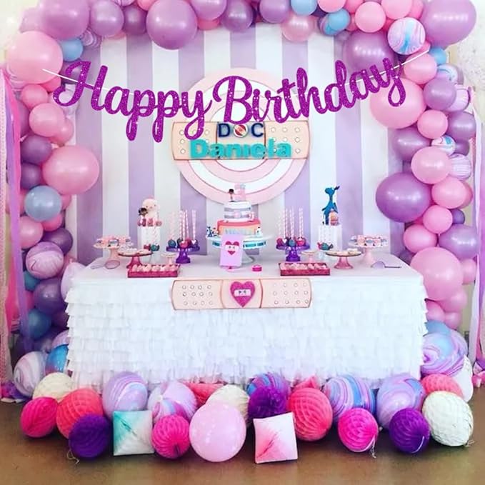 BEISHIDA Happy Birthday Banner - NO DIY,Purple 10Feet Pre-Strung-Glitter Birthday Sign Garland Backdrop Decorations for Women men Party