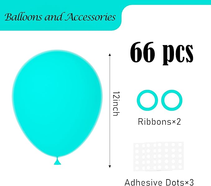 Voircoloria Teal Blue Balloons, 66pack 12inch Turquoise Blue Latex Party Balloons for Wedding, Birthday, Graduation, Bridal Shower, Valentine's Day, Baby Shower, Gender Reveal Party Decorations