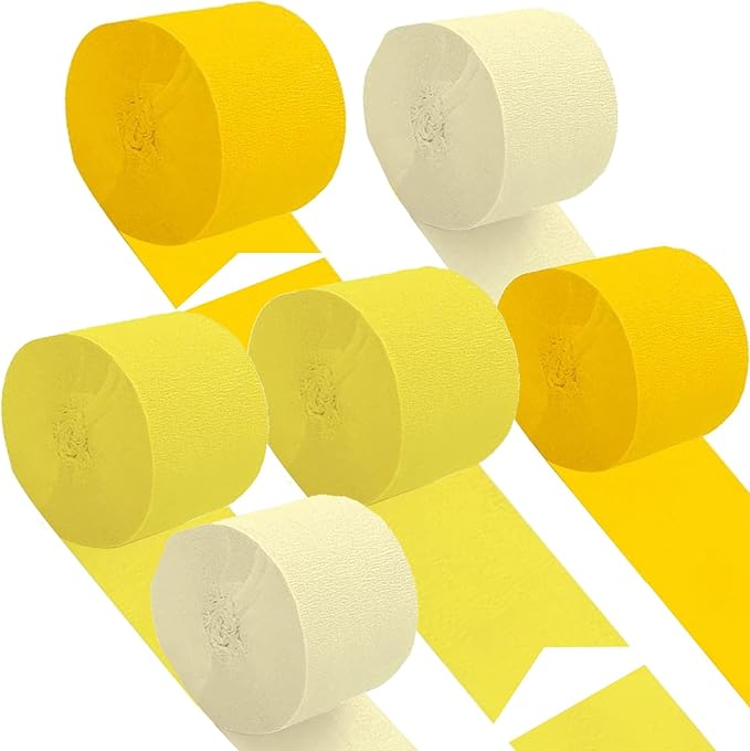 Yellow Crepe Paper 6 Pcs Streamers for Party Decorations, Birthday Wedding DIY Crafts, Gift Wrapping Supplies
