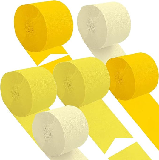 Yellow Crepe Paper 6 Pcs Streamers for Party Decorations, Birthday Wedding DIY Crafts, Gift Wrapping Supplies