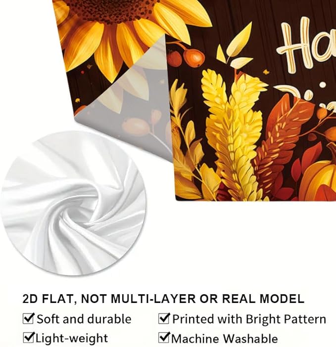 Happy Birthday Porch Banner 71x43 Inch, Large Autumn Theme Backdrop with Sunflowers ActFirst Pumpkins Leaves and Cake, Birthday Party Decorations for Indoor Outdoor Yard Patio
