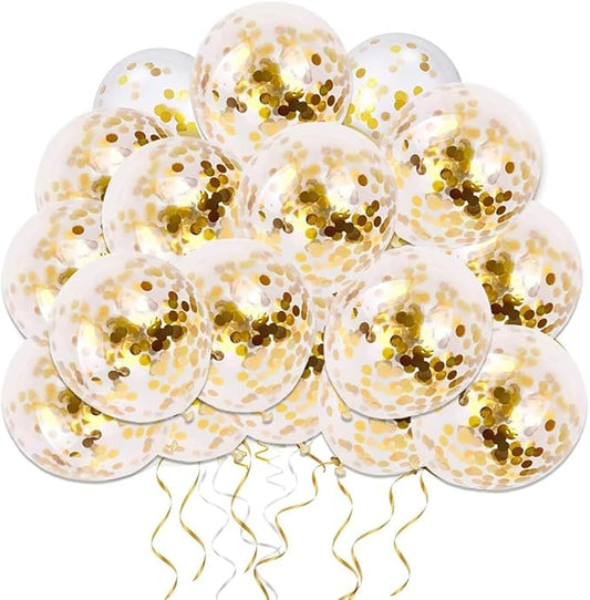 50pcs Gold Confetti Latex Balloons, 12 inch Gold Balloons with Golden Paper Dots for Graduation Wedding Birthday Party Decorations