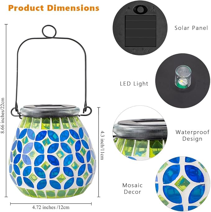 Starsoul Solar Lanterns Outdoor Waterproof, Gorgeous Mosaic Solar Lantern Outdoor Garden Decor, Solar Hanging Lights for Outside Patio Yard