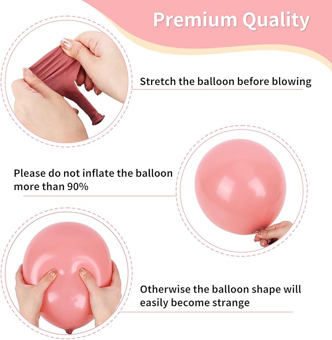 RUBFAC 65pcs 12 Inches Retro Pink Balloons Metallic Blush Rose Gold White Sand Nude Party Balloons with Ribbons for Birthday, Wedding, Baby Shower, Graduation Decorations