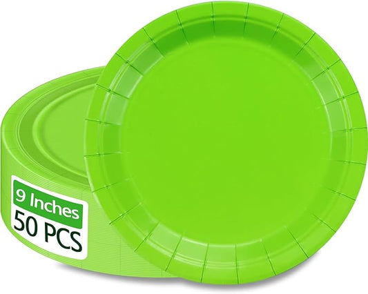 50Pcs Lime Green Paper Plates - 9” Paper Round Bulk Dinner Plates for Daily Use Holiday Picnic Celebrations Sage Green Birthday Party Decorations