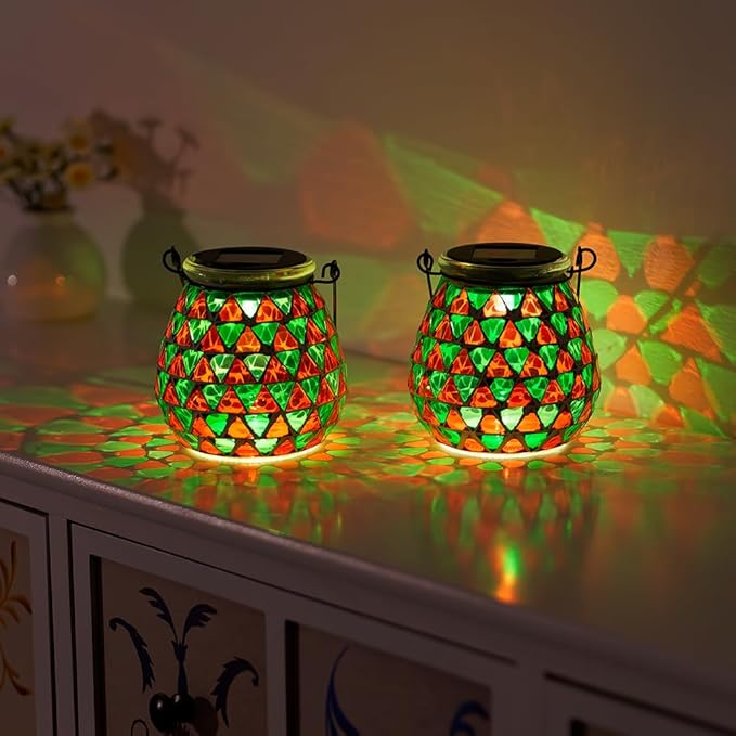 Starsoul Solar Lanterns Outdoor Waterproof, Vibrant Mosaic Hanging Solar Lights, Decorative Solar Lantern for Outside Garden Decor