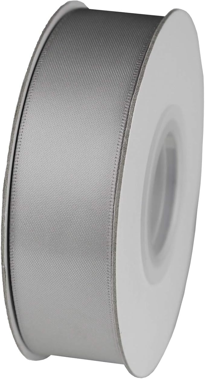 ITIsparkle 1" Inch Double Faced Satin Ribbon 50 Yards-Roll Set for Gift Wrapping Scrap Books Party Favor Hair Braids Baby Shower Decoration Floral Arrangement Craft Supplies, Silver Ribbon