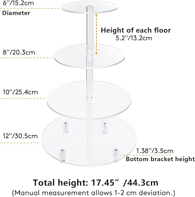 4 Tier Cupcake Stands for Dessert Table with Base Cupcake Holder Round Acrylic Cupcake Stands for Wedding Birthday Afternoon Tea Theme Party Decoration