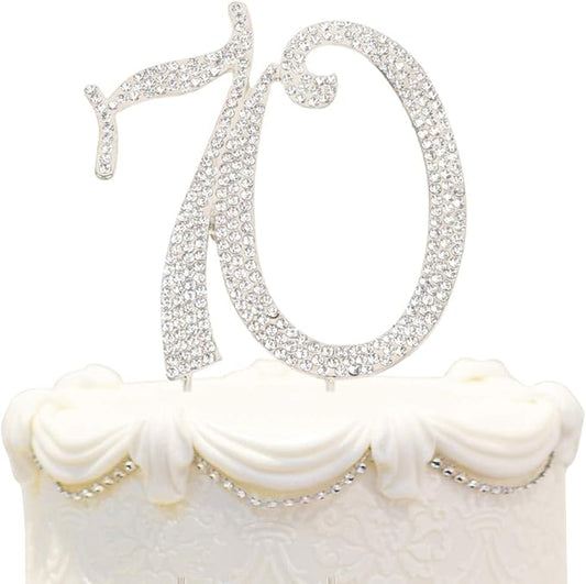 Bling Crystal Rhinestone 70 Birthday Cake Topper - Best Keepsake | 70th Party Decorations Silver