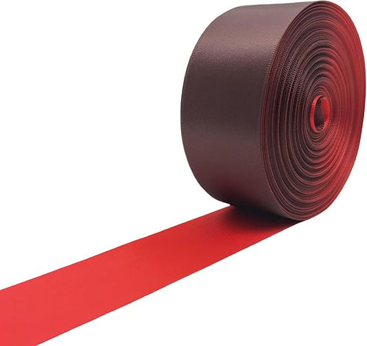 Double Faced Satin Ribbon, 1-1/2 Inch 30 Yards, Brown & Poppy Red Two-Tone Ribbon for Gift Wrapping, Flower Bouquet, Bow, Hair, Wedding, DIY Crafts, Holiday Party Decorations