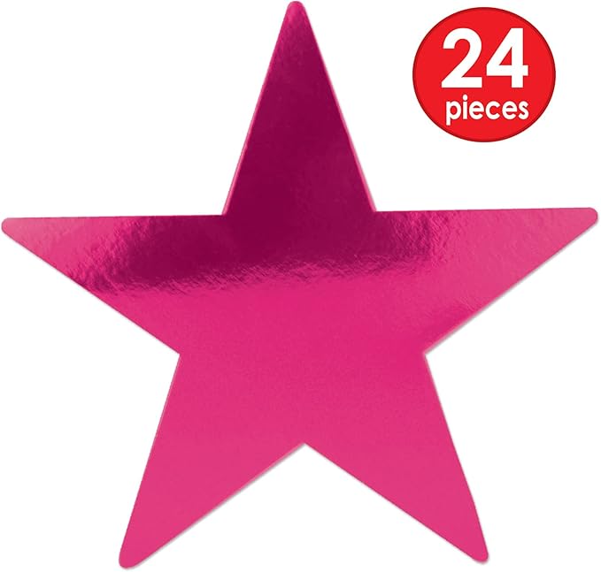 Beistle 24-Pack Foil Cerise Star Cutouts, Party Decorations for Festive Occasions, Celebrations, & Events, Star Theme Decor for Wall & Table, 12”
