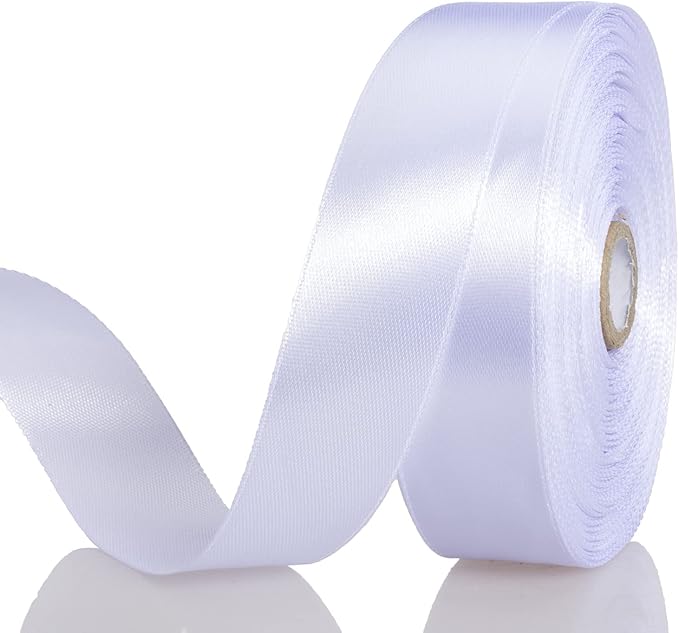 YASEO 1 Inch White Solid Satin Ribbon, 50 Yards Craft Fabric Ribbon for Gift Wrapping Floral Bouquets Wedding Party Decoration