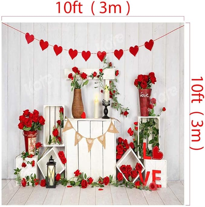Kate Valentine Photo Backdrop Heart Backdrop with Rose Valentine Decorations for Party, Children, Home, 10x10ft