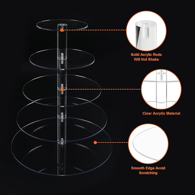 Cupcake Stand, 5 Tier Large Cupcake Stand for 50 Cupcakes, Round Tiered Cupcake Holder, Clear Acrylic Cup Cake Tower Stand, Dessert Table Display Set for Party, Wedding, Birthday, Party, Halloween