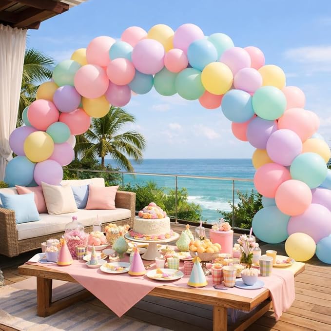 Pastel Balloon Garland Kit 120 Pack – Macaron Pastel Balloons with Strip, Glue Dots & Ribbon, DIY Balloon Arch Kit for Birthday, Baby Shower, Wedding & Party Decorations, 10 Inch Latex Balloons