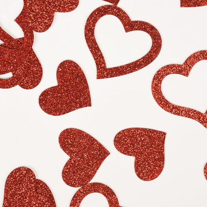 100Pcs Valentine's Day Paper Confetti Glitter Red Heart Valentine's Day Wedding Birthday Baby Shower Party Favors Love Theme Table Scatter Decorations Supplies