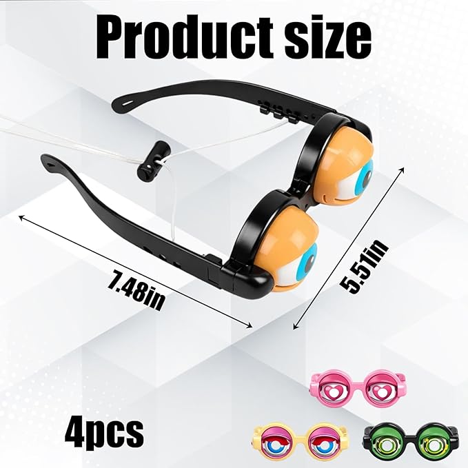 Funny Prop Glasses, Kinetic Crazy Eyes with Blinking Action for Party Entertainment and Prank Performances, Set of 4 Character Style Outfits Including Googly Eye Designs for Adult Event