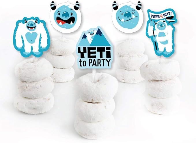 Big Dot of Happiness Yeti to Party - Dessert Cupcake Toppers - Abominable Snowman Party or Birthday Party Clear Treat Picks - Set of 24
