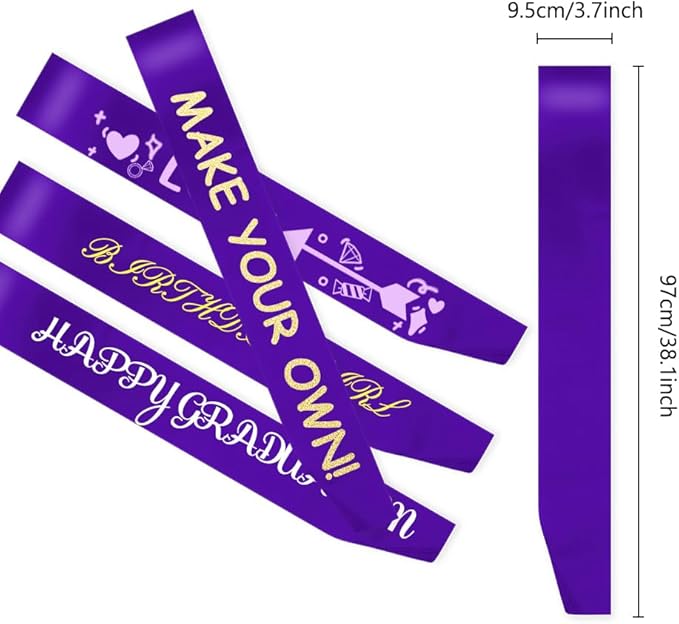 12 Pcs Sash Blank Sash Party Supplies Dark Purple Sash Plain Sash Pageant Sash Satin Sash Sashes for Birthday, Wedding, Graduation, DIY, Beauty Pageant, Hen Party, Homecoming, Make Your Own Sash