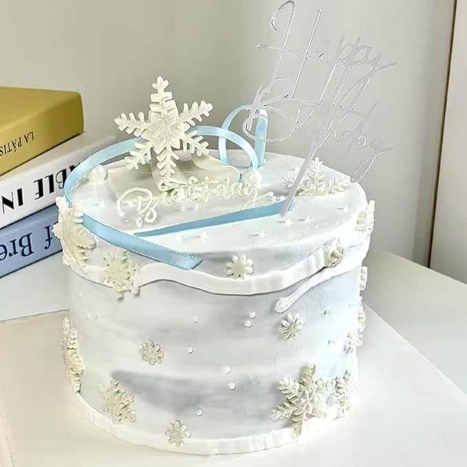 Silvery Acrylic Birthday Cake Toppers - 6pcs Happy Birthday Toppers for Girls' Party Decorations