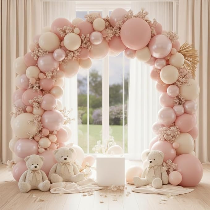 Pearl Pink White Balloon Arch Kit - 149Pcs Different Sizes Double Stuffed Pearl Pink Sand White Balloons Garland Kit for Wedding Bridal Shower Engagement Girls Birthday Party Decorations