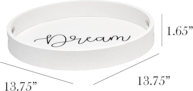 Elegant Designs HG2013-WDR Decorative 13.75'' Round Wood Serving Tray w/Handles, Dream, White Wash Dream