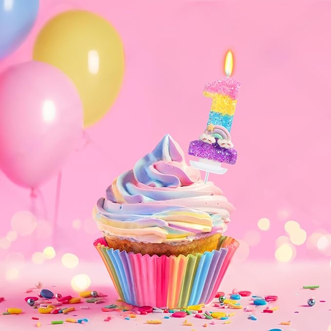 Rainbow Candles for Cakes, Number 1 Candle Rainbow Cake Topper for First Birthday Decorations for Girl and Boy