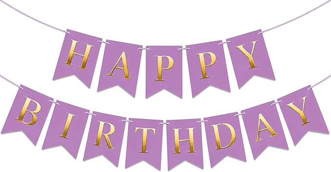 Happy Birthday Banner Birthday Party Banner NO DIY Happy Birthday Sign Pre-Strung Birthday Hanging Decoration for Women Men Girl Boy Party Supplies (Purple and Gold)