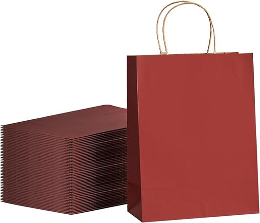 METAPRINT 100 Pcs Paper Gift Bags 8x4.5x10.8 Inch Red Kraft Bag with Handles Bulk for Birthday Wedding Party Favor Bags, Paper Shopping Bags