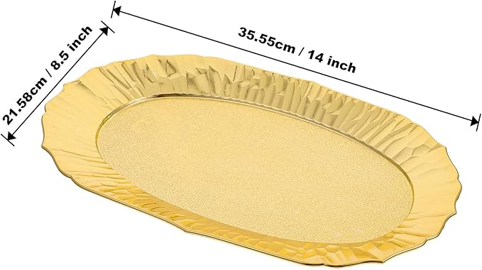 6 Pcs Gold Plastic Serving Trays Reusable Party Platters for Desserts, Snacks, Charcuterie, Cupcakes, Elegant Decorative Food Display, 14" x 8.5"