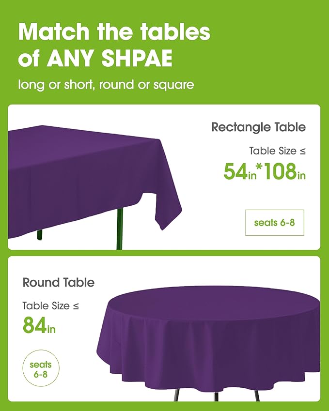 Pureegg Plastic Table Cloth Disposable 6 Pack, 54 x 108 Inch Table Cloths, Halloween Party Decorations, Summerween Decor, Halloween Tablecloths, Rectangle, Plastic Cover, Waterproof, Purple