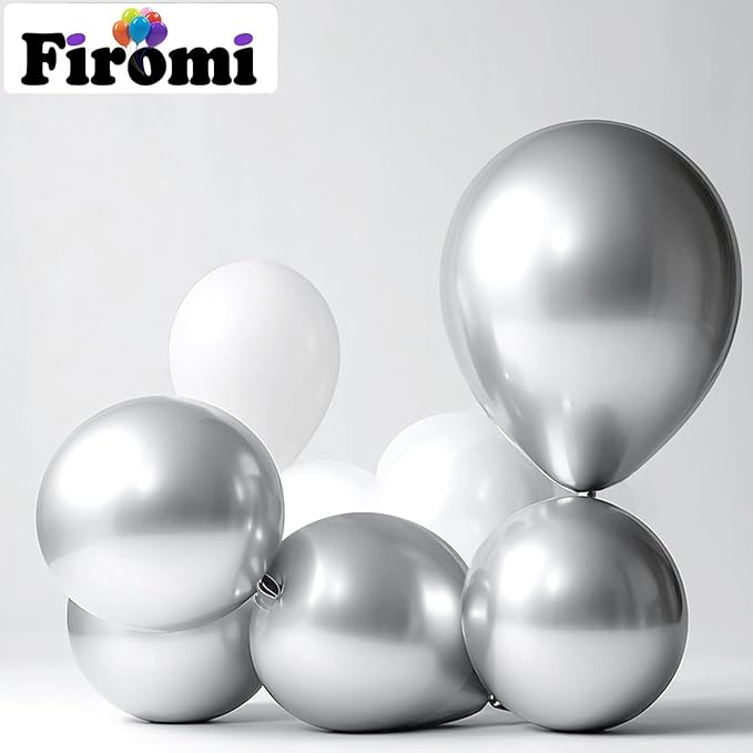 Firomi Metallic Silver Balloons 18-inch 12 Pack Large Helium Shiny Round Big Chrome Silver Thicken Latex Balloon for Wedding Birthday Party Balloons (with 1 Ribbon)
