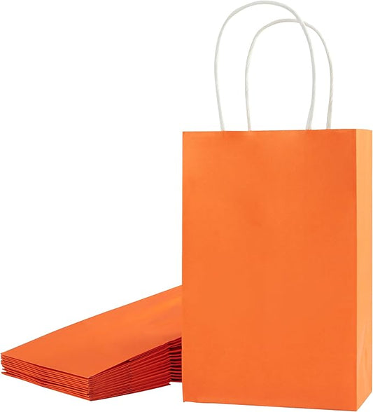 SUNCOLOR 12-Pack Orange Gift Bags with Handles – 8" Recyclable Small Paper Goodie Bags for Party Favors, Easter, Halloween & Birthdays