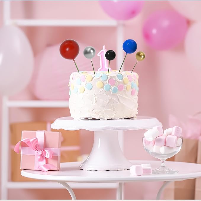 ASTARON 50 Pcs Ball Cake Topper Sticks Mini Balloons for Cake Decorating Supplies Foam Balls Cake decorations for Baby Shower Cake Birthday Cake Toppers Decorations (Red Blue)