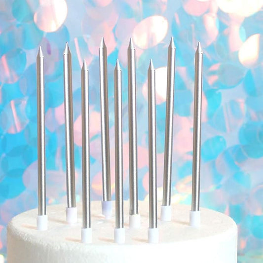 12 Count Long Thin Champagne Silver Birthday Cake Candles in Holders for Birthday Wedding Party Cupcake Decorations Tall Candle 12 Pieces