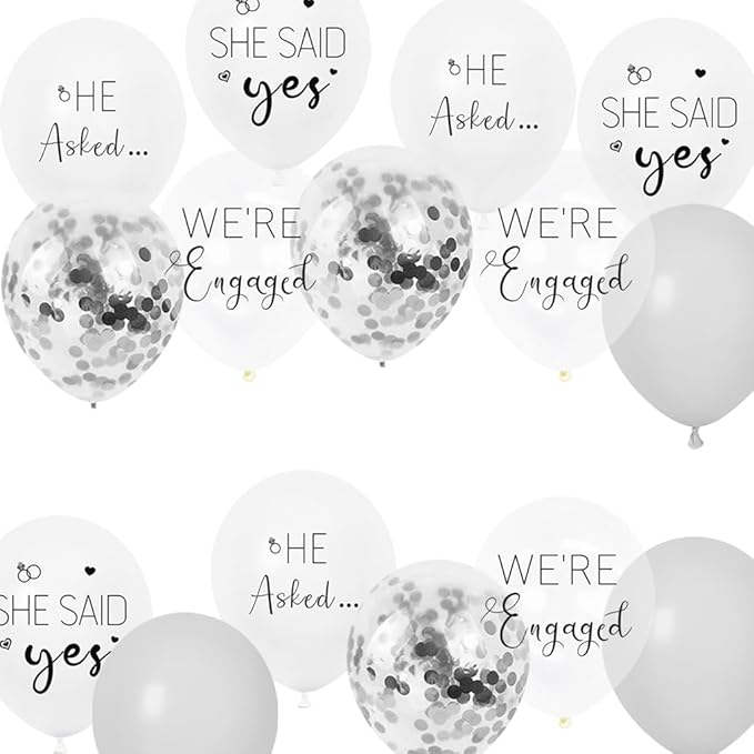 Engagement Party Balloons HE ASKED,SHE SAID Yes WE'RE ENGAGED Balloons Silver Confetti Latex Balloon for Bridal Shower Engagement Bachelorette Wedding Party Decoration