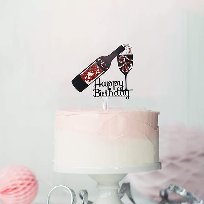 Wine Birthday Cake Topper, Wine Bottle and Glass Acrylic Cake Topper, Aging Like Fine Wine Birthday Decor