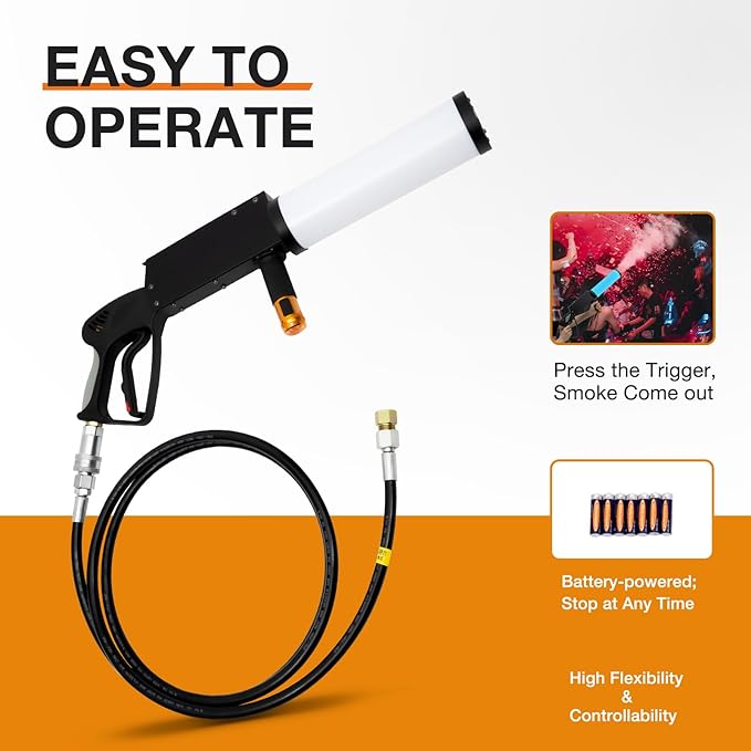 Smoke Machine With RGB Lights, CO2 Fog Cannon Jet Stage Effect Fogger LED Handheld Blaster With 10ft Hose for Nightclub Wedding Party DJ Halloween