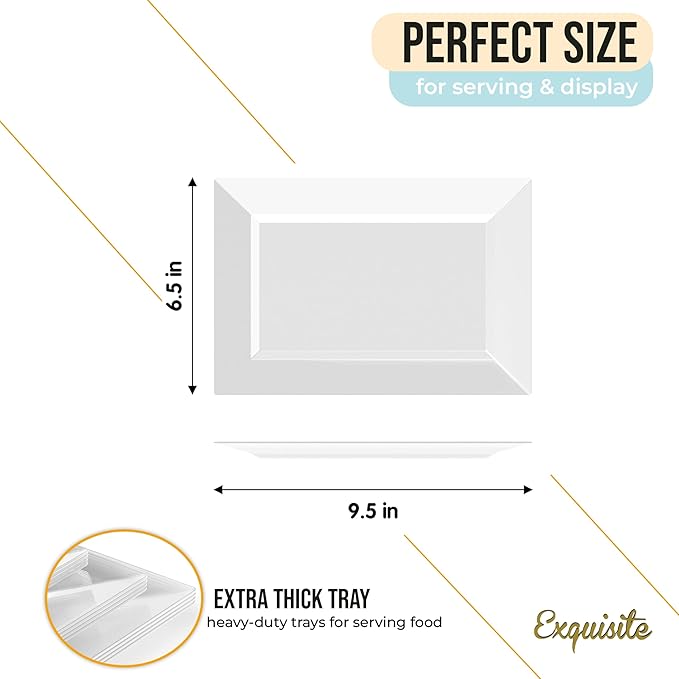 Exquisite Plastic Serving Trays For Party - 20 Pcs 9.5 Inch Clear Serving Platters, Plastic Trays For Food, Clear Tray, Food Tray Disposable Platters For Parties, Catering & Buffet