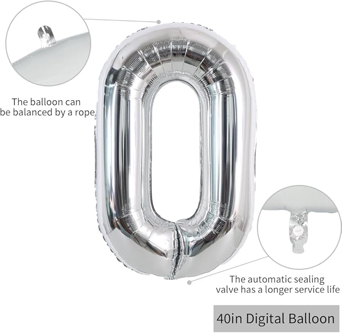 TONIFUL 40 Inch Silver Large Numbers Balloons 0-9, Number 0 Digital 0 Helium Foil Mylar Big Number Balloons for 2026 Graduation New Year Eve Birthday Party Anniversary Supplies Decorations