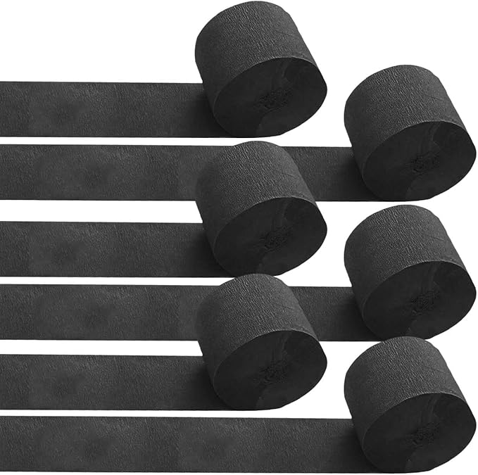 6 Rolls Black Crepe Paper Streamers for Party Decorations-82ft Long and 1.77in Wide