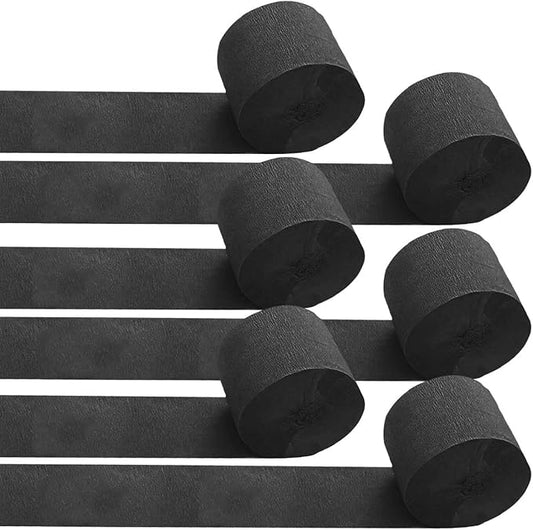 6 Rolls Black Crepe Paper Streamers for Party Decorations-82ft Long and 1.77in Wide