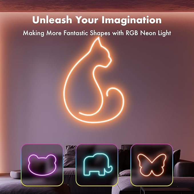SILFU Neon Rope Lights, 20FT RGB LED Strip Lights, Waterproof IP67 LED Lights for Bedroom, DIY Design, Music Sync, 44 Key Remote Control, Multiple Modes for Bedroom, Holiday Decoration