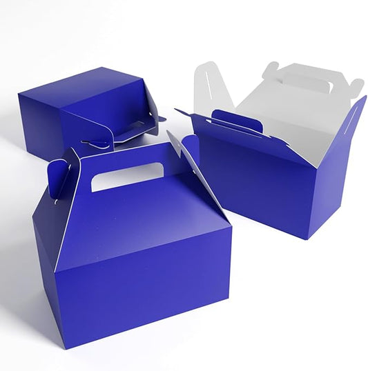 XAGLVV 24 Pack Dark Blue Paper Gable Boxes,6.2 Inch Candy Boxes with Handle, Snack Party Favor& Gift Cookie bags for kids Birthday,Wedding, Baby Shower, Graduation.